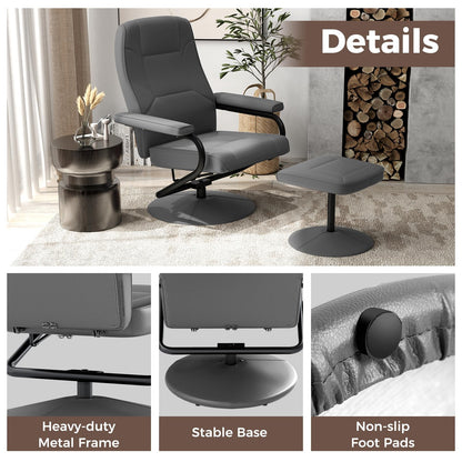 360° Swivel Reclining Chair with Ottoman and Adjustable Backrest