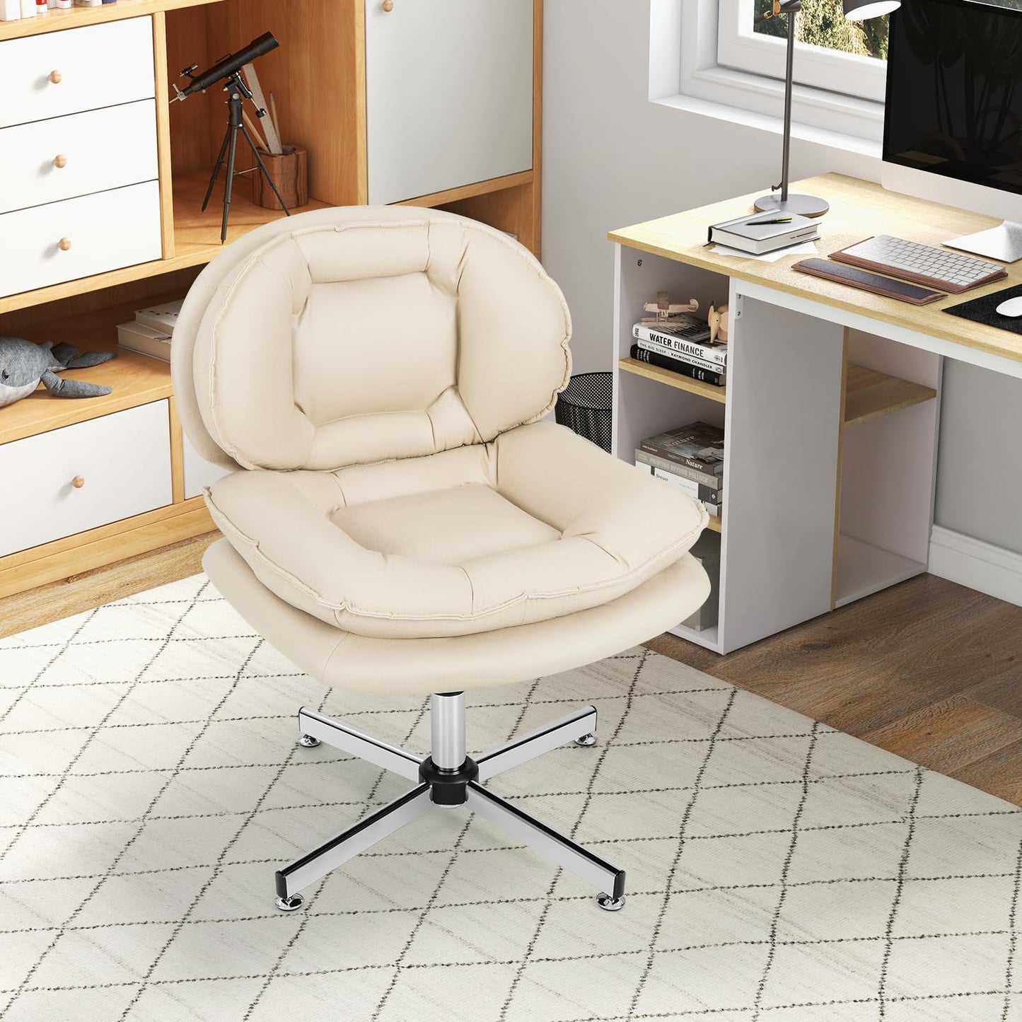 Armless Office Chair with Double Padded Back and Criss Cross Metal Base