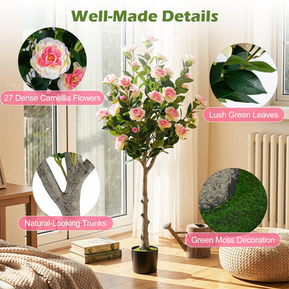 125cm Tall Artificial Camellia Tree, Fake Blooming Flower Tree
