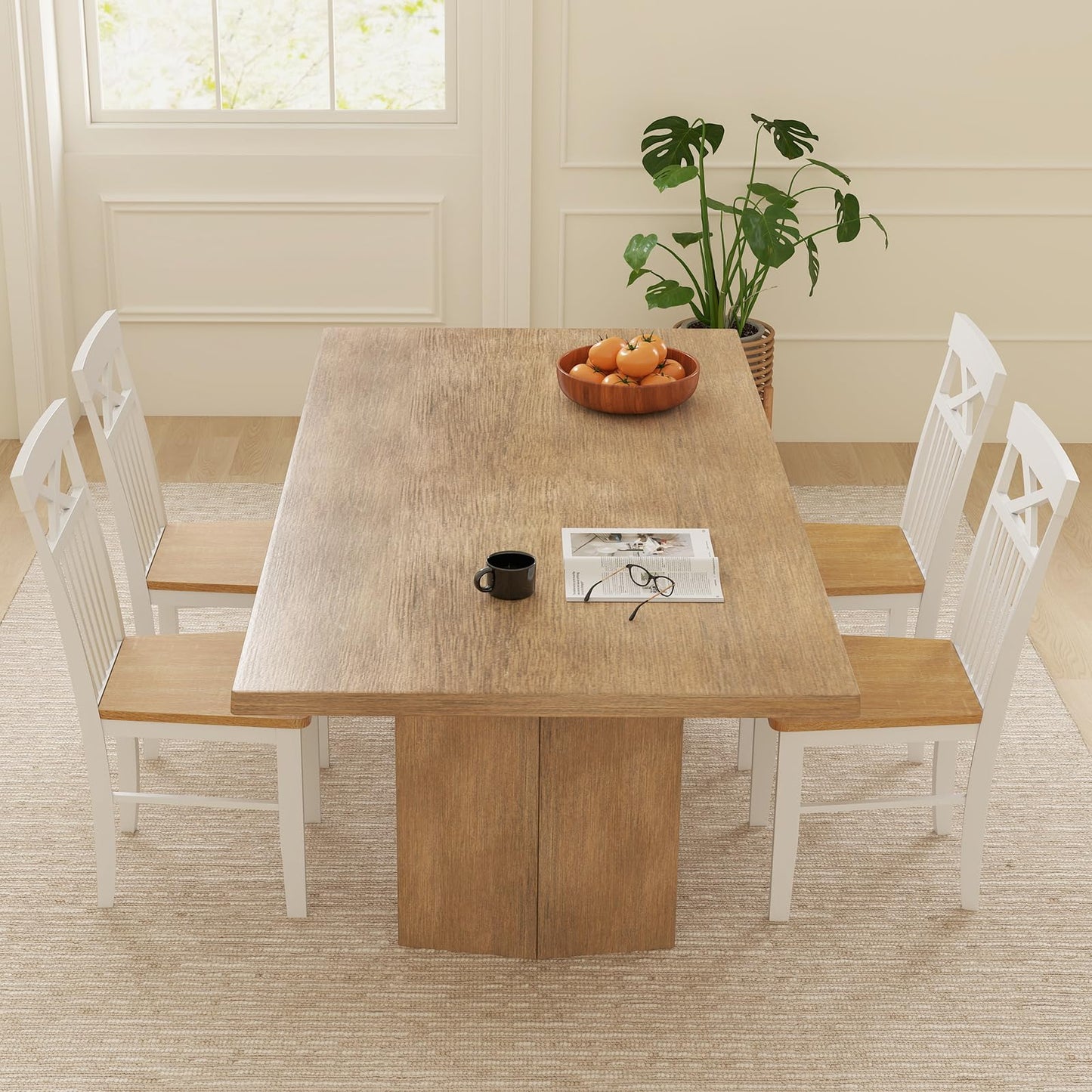 Farmhouse Dining Chair Set of 2 Wooden Kitchen Chair with Rubber Wood Frame