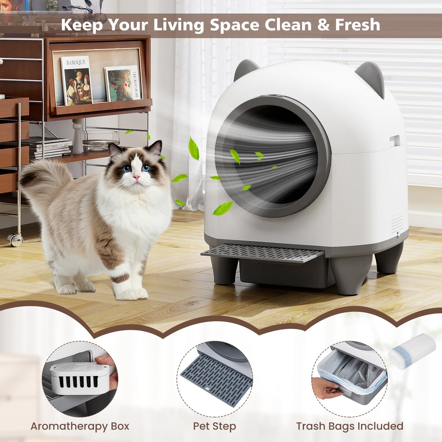 Self-Cleaning Cat Litter Box, 80L Large Capacity Electric Automatic Cat Toilet