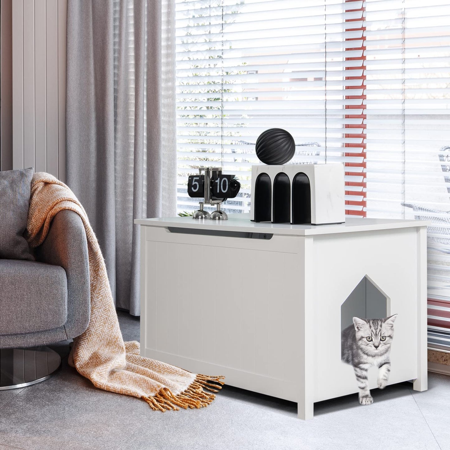 Wooden Cat Litter Box Enclosure with Top Opening