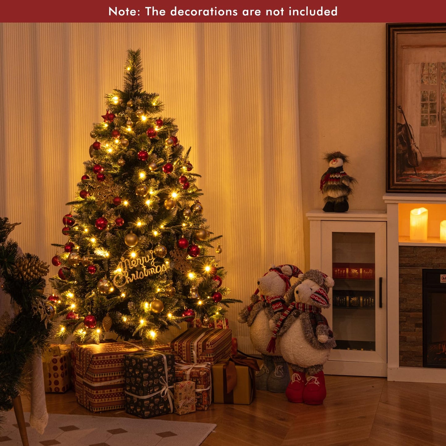 180/150 CM Pre-Lit Artificial Christmas Tree with 856/476 Pine Needles/Flocked PVC/PE Tips