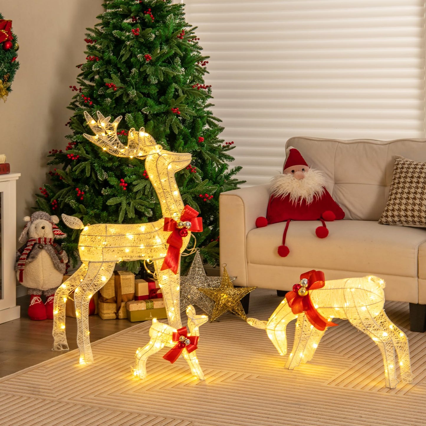 3 Pieces Lighted Reindeer Family Set with 230 LED Lights and Stakes