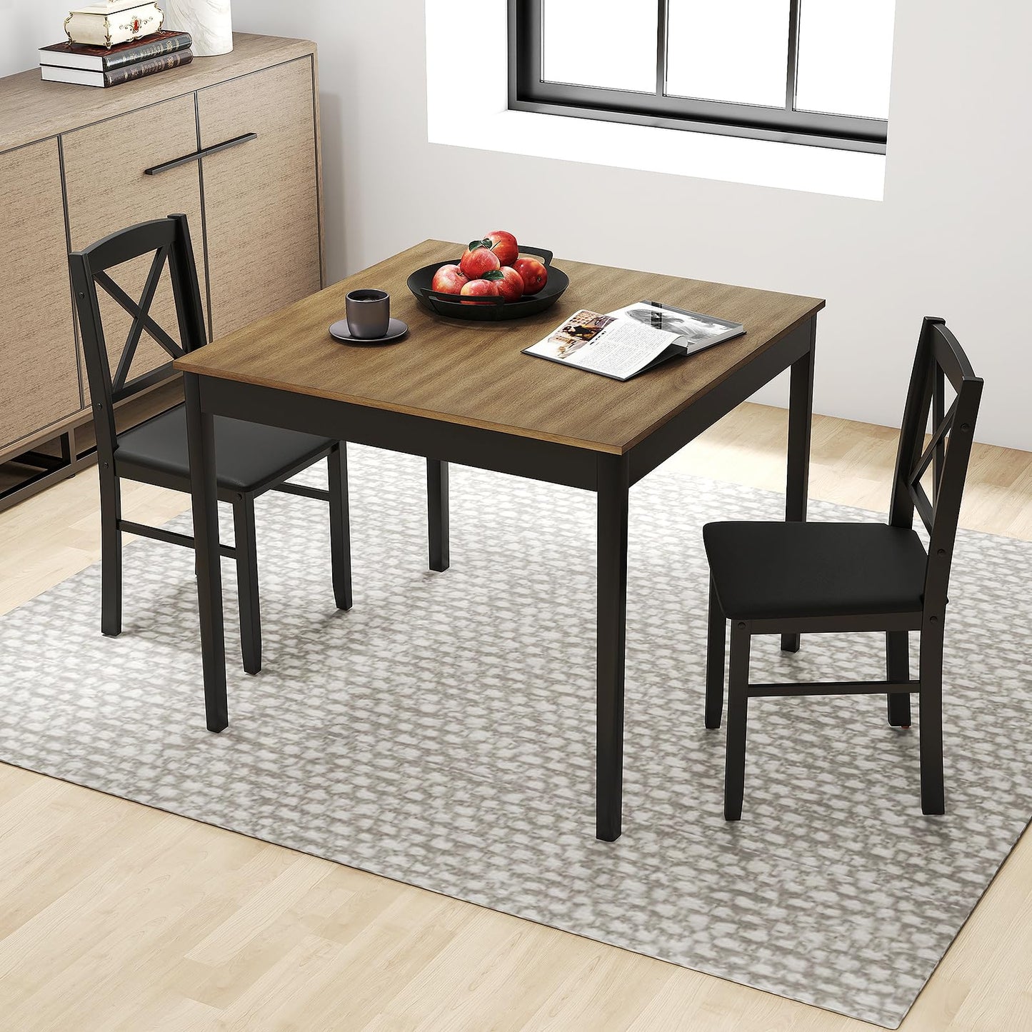 3 Piece Dining Table Set, Square Breakfast Kitchen Table and Chairs