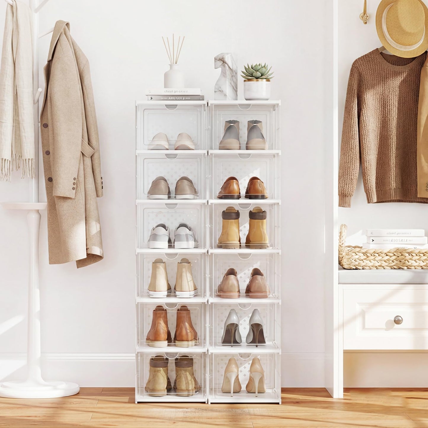 6-Tier Portable Shoe Organizer Set of 2 with Flip Front Door