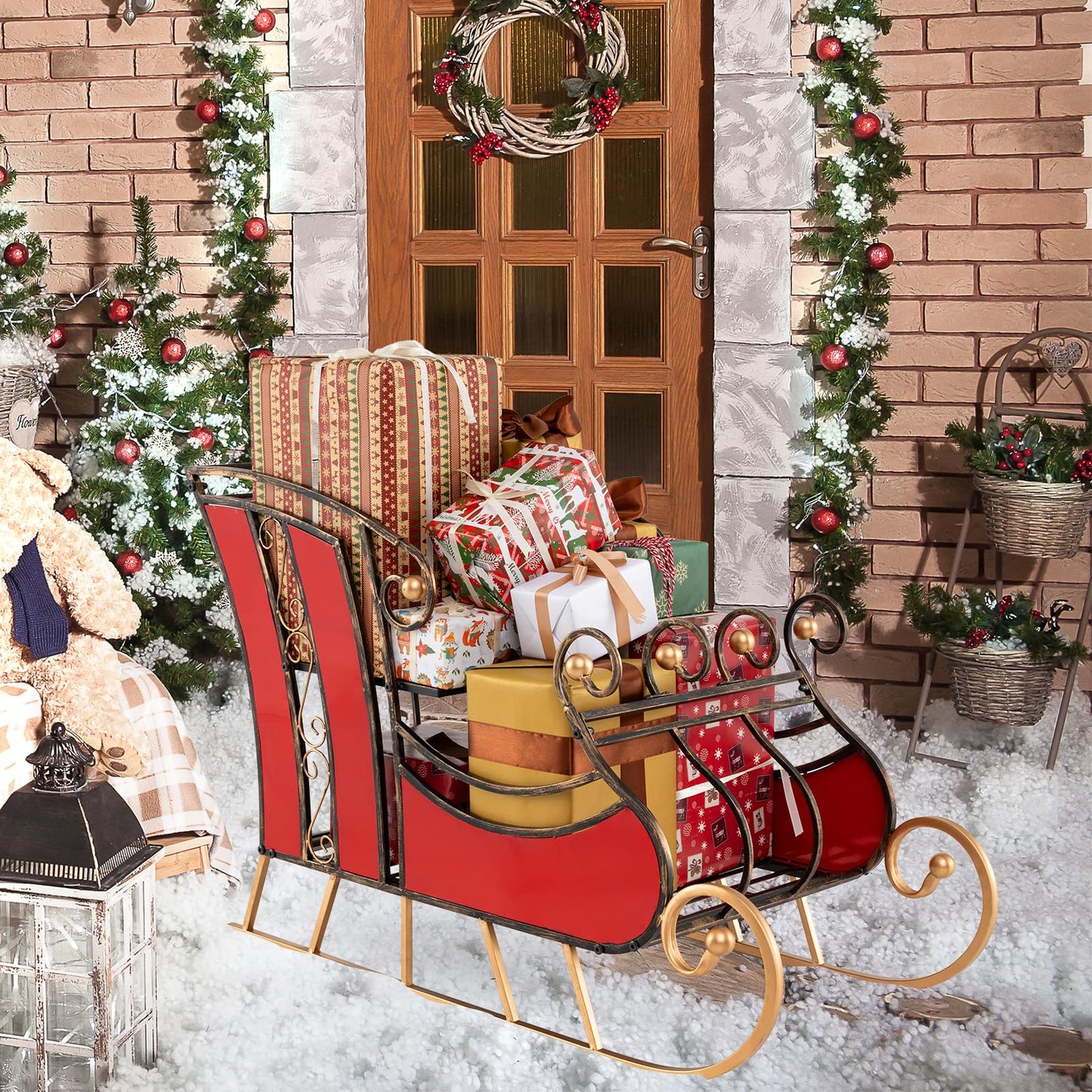 Christmas Santa Sleigh with 2-Tier Storage Shelf
