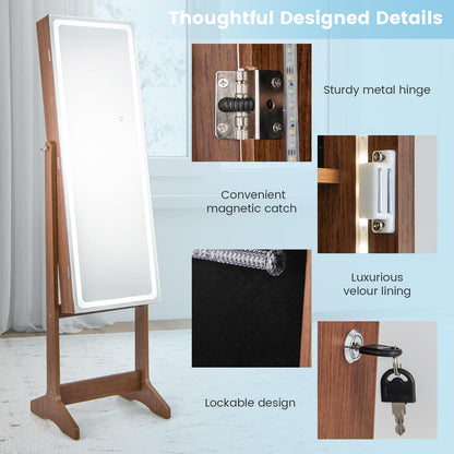 Standing Jewelry Cabinet with LED Lights Lipstick Box and 2 Drawers
