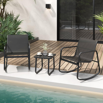 3-Piece Garden Furniture Set with Tempered Glass Table and Chairs