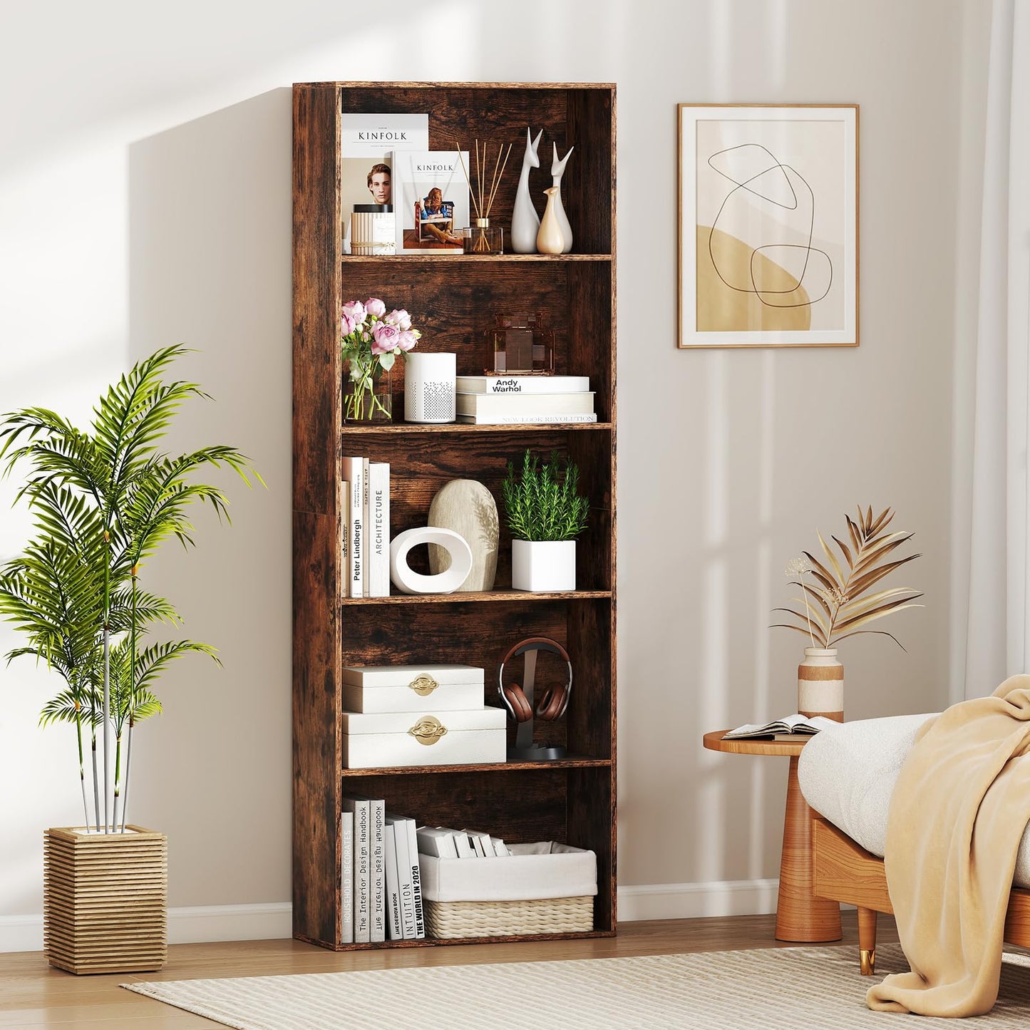 5-Tier Bookshelf with Freestanding Display Shelf and Storage Organizer for Living Room
