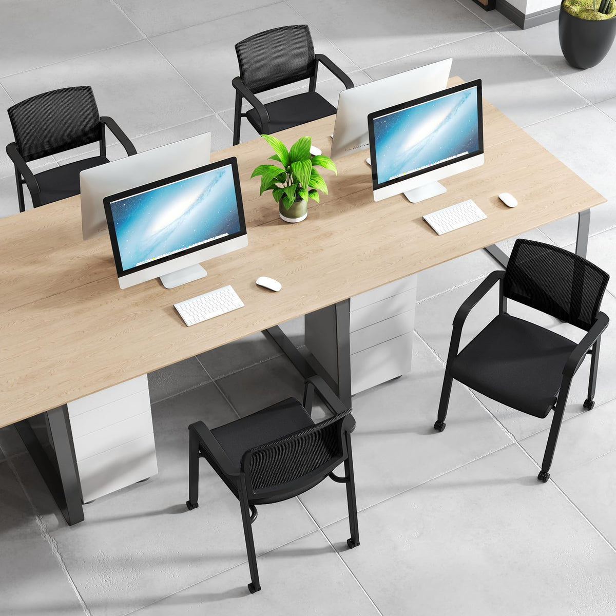 Set of 2 Stackable Reception Chairs, Upholstered Mesh Office Chair Meeting Conference Armchair