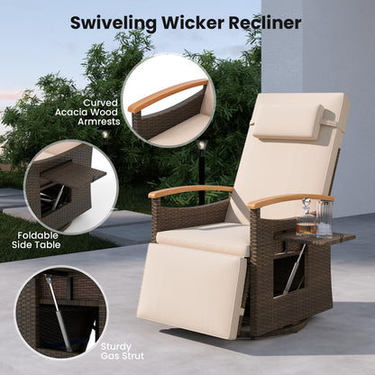 360 Degree Swivel Garden Recliner Chair with Adjustable Backrest & Footrest