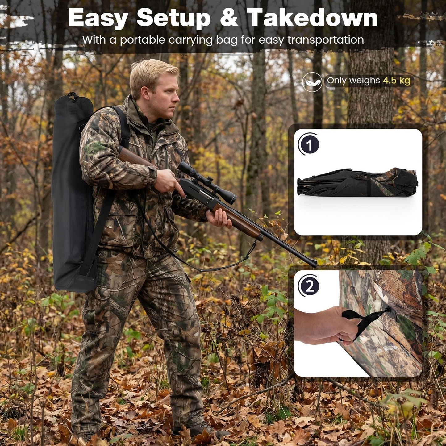 Pop Up Hunting Blind, Camouflage Ground Tent with Carrying Bag
