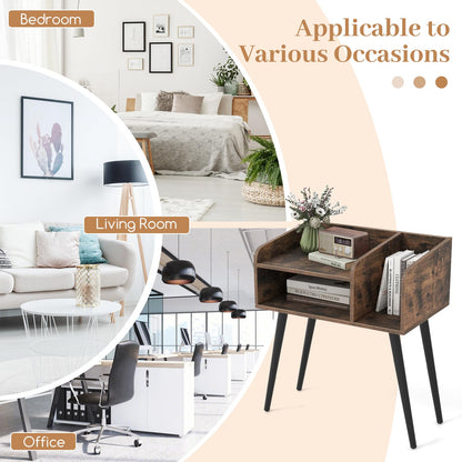 2-Tier Mid Century Modern Nightstand with Open Shelves