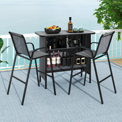 3 Piece Outdoor Bar Table and Chairs Set with Breathable Fabric