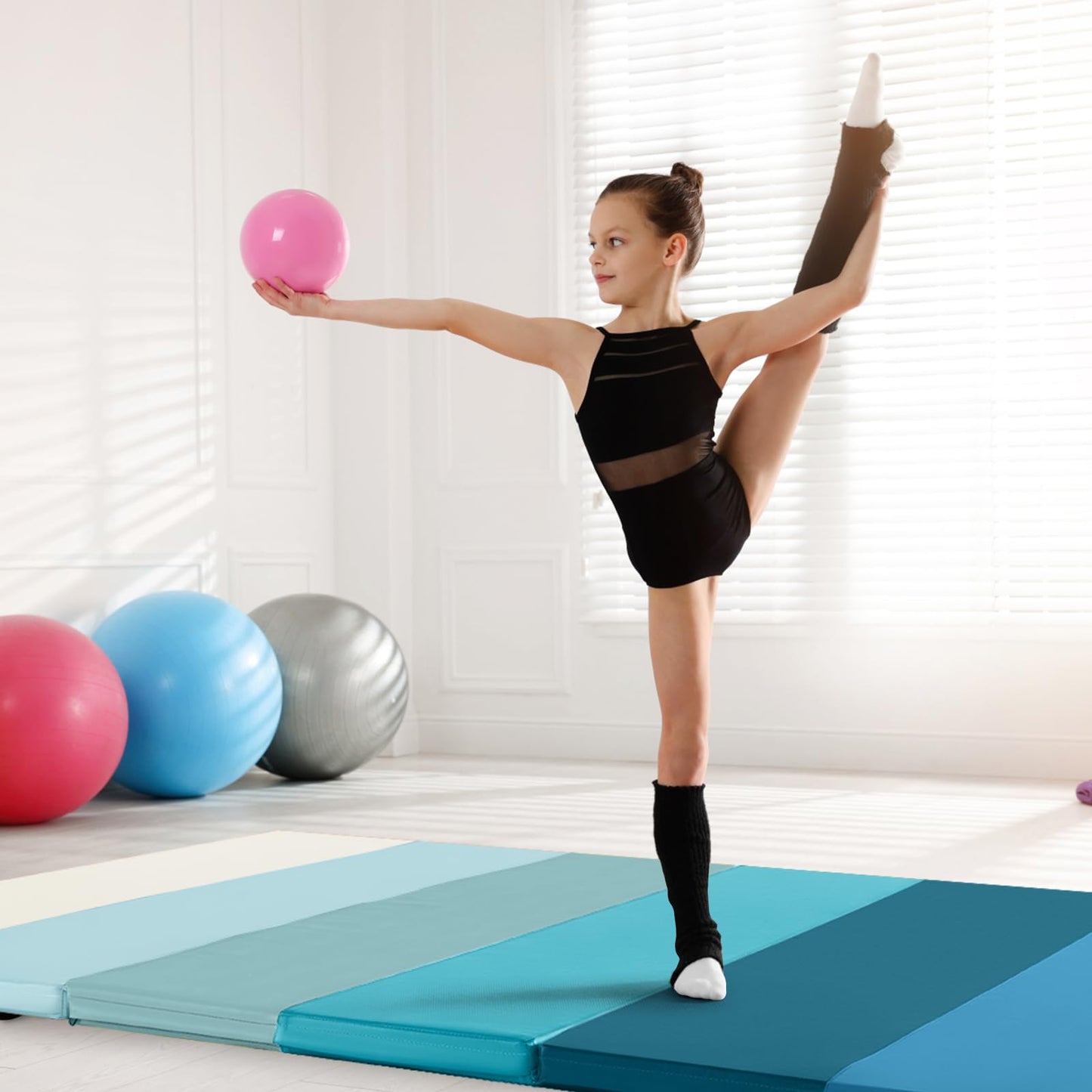 Gymnastics Mat Tri-Fold Thick Tumbling Mat with Hook and Loop Fasteners