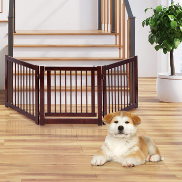 Freestanding Foldable Wooden Pet Gate with 360°Hinges and Lockable Door