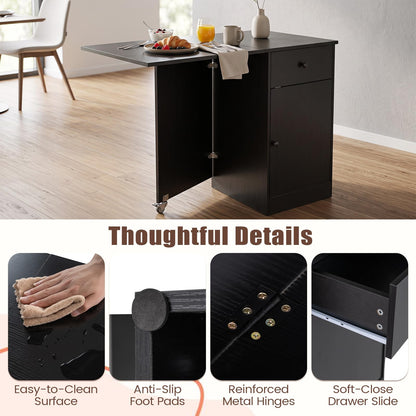 Folding Dining Table for 4-6 with Drawer & Cabinet on Wheel