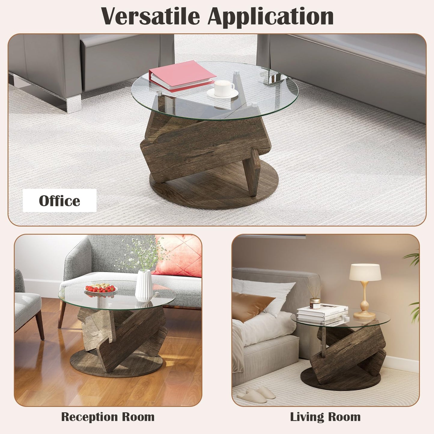 Round Glass Coffee Table 81cm Modern Center Table with Tempered Glass Top