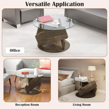 Round Glass Coffee Table 81cm Modern Center Table with Tempered Glass Top