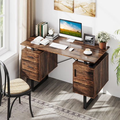 Computer Desk with Floating Desktop and Dual Drawers