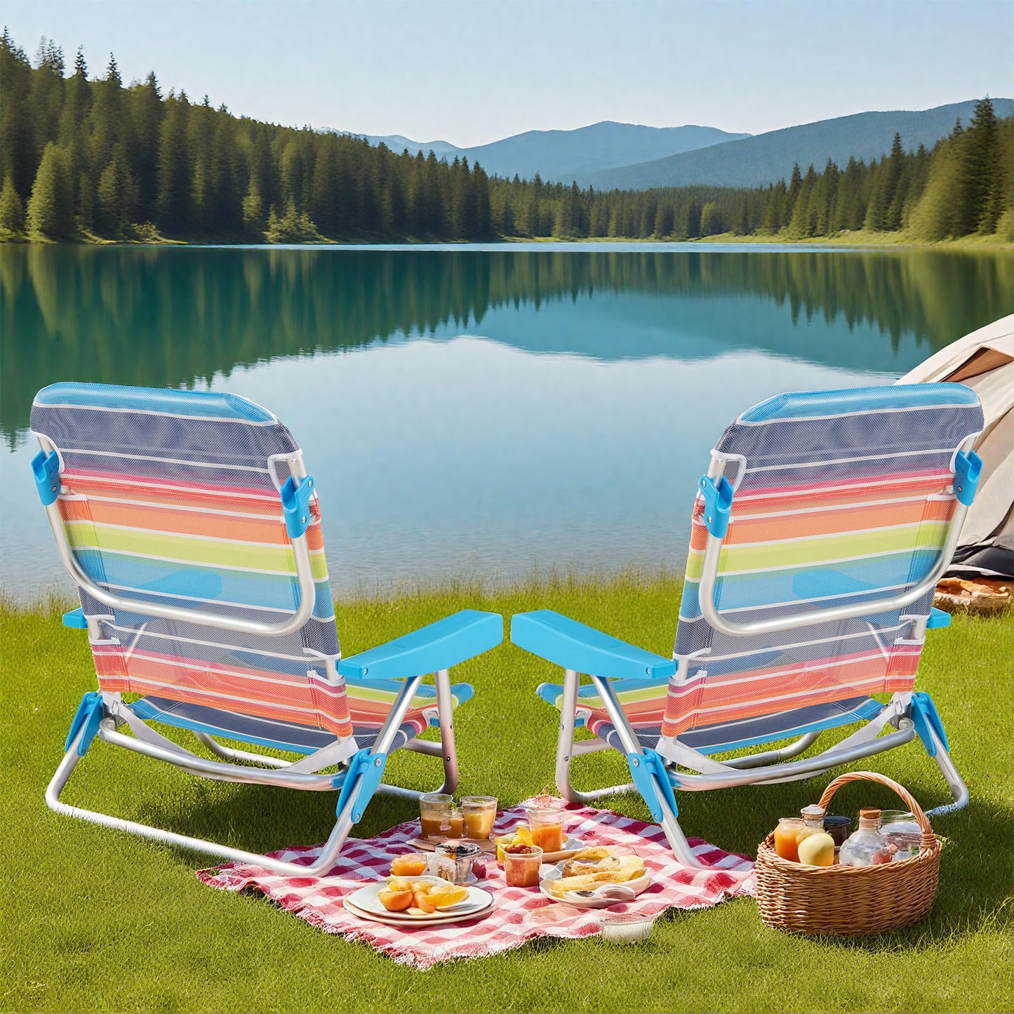 5 Adjustable Position Camping Chair with Armrests & Carry Strap