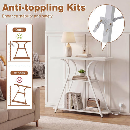 Console Table with LED Light and Power Outlet, 3-Tier Narrow Entryway Table