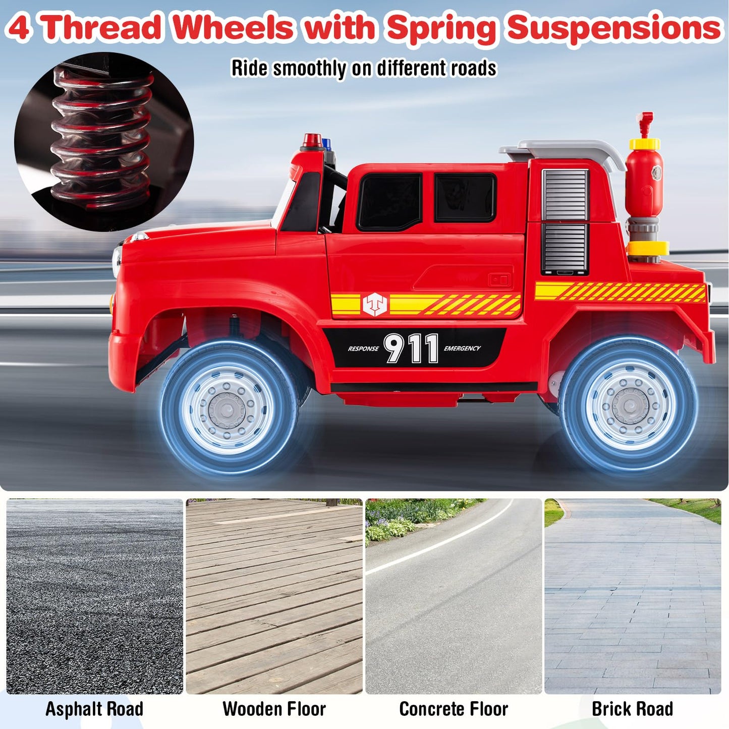 12V Ride on Fire Truck, Kids Electric Car with Remote Control