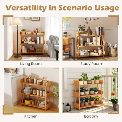 Sturdy Pine Wood, Elevated Guardrails, Free Standing Open Shelving Unit Plant Stand