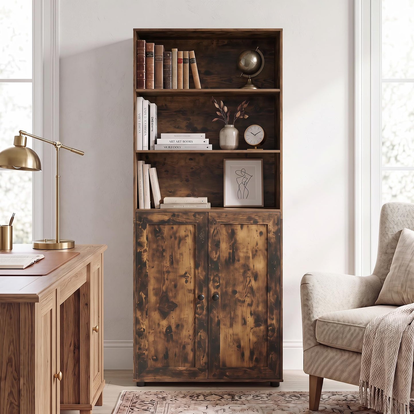 181 CM Tall Bookcase with 3 Shelves and Adjustable Shelf for Home Office