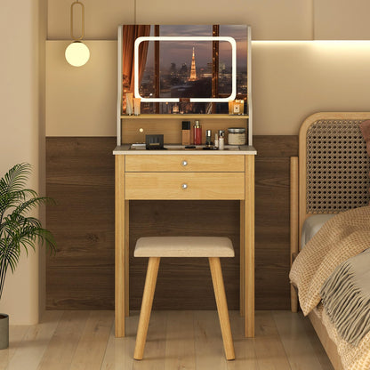 Vanity Desk with Mirror and Lights Small Makeup Table with 3 Light Modes