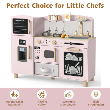 Wooden Kids Play Kitchen with Ice Maker and Fabric Drawer