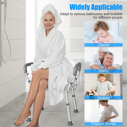 6 Positions Adjustable Bathtub Shower Stool with Detachable Handrails
