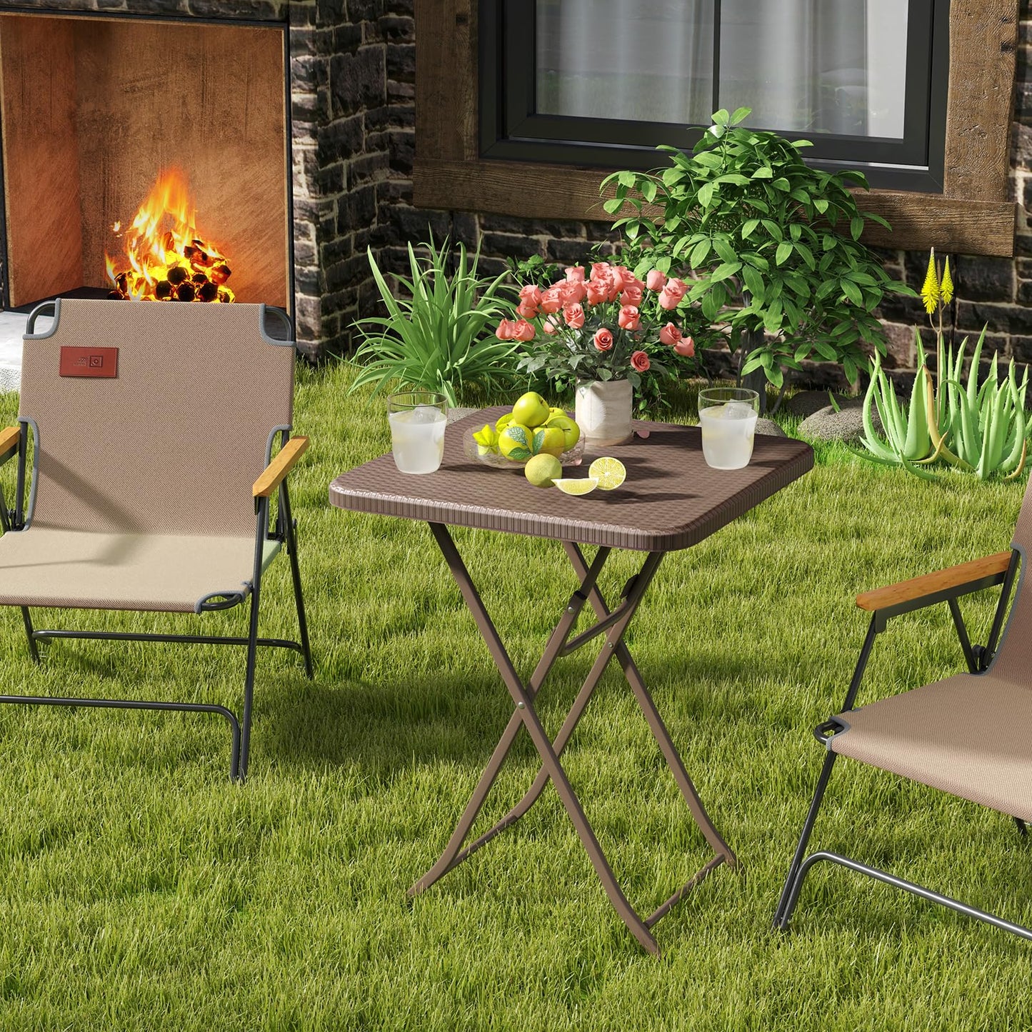 60 x 60 x 72cm Portable Square Camping Trestle Table with HDPE Top & Metal Frame