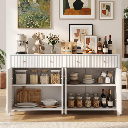 4-Door Kitchen Sideboard, 160cm Wide Buffet Storage Cabinet with 4 Drawers