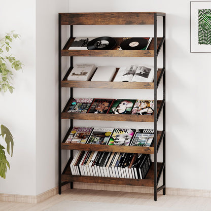 6 Tier Bookshelf, 161 cm Tall Freestanding Slant Display Shelf