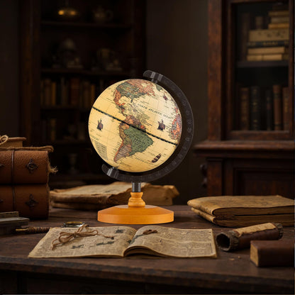 Antique Globe Dia 14cm with Wooden Base and Modern Map