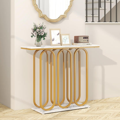 100 CM Faux Marble Entryway Table with Adjustable Foot Pads