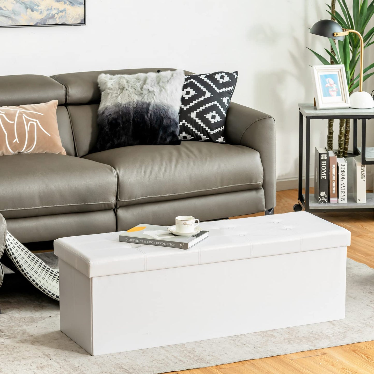 Folding Storage Ottoman Bench with Lid for Living Room
