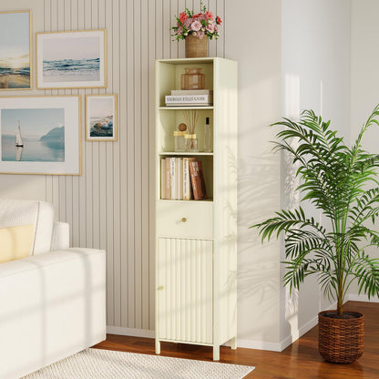 170cm Tall Bathroom Cabinet with Fluted Door and 1 Drawer 3 Open Shelves