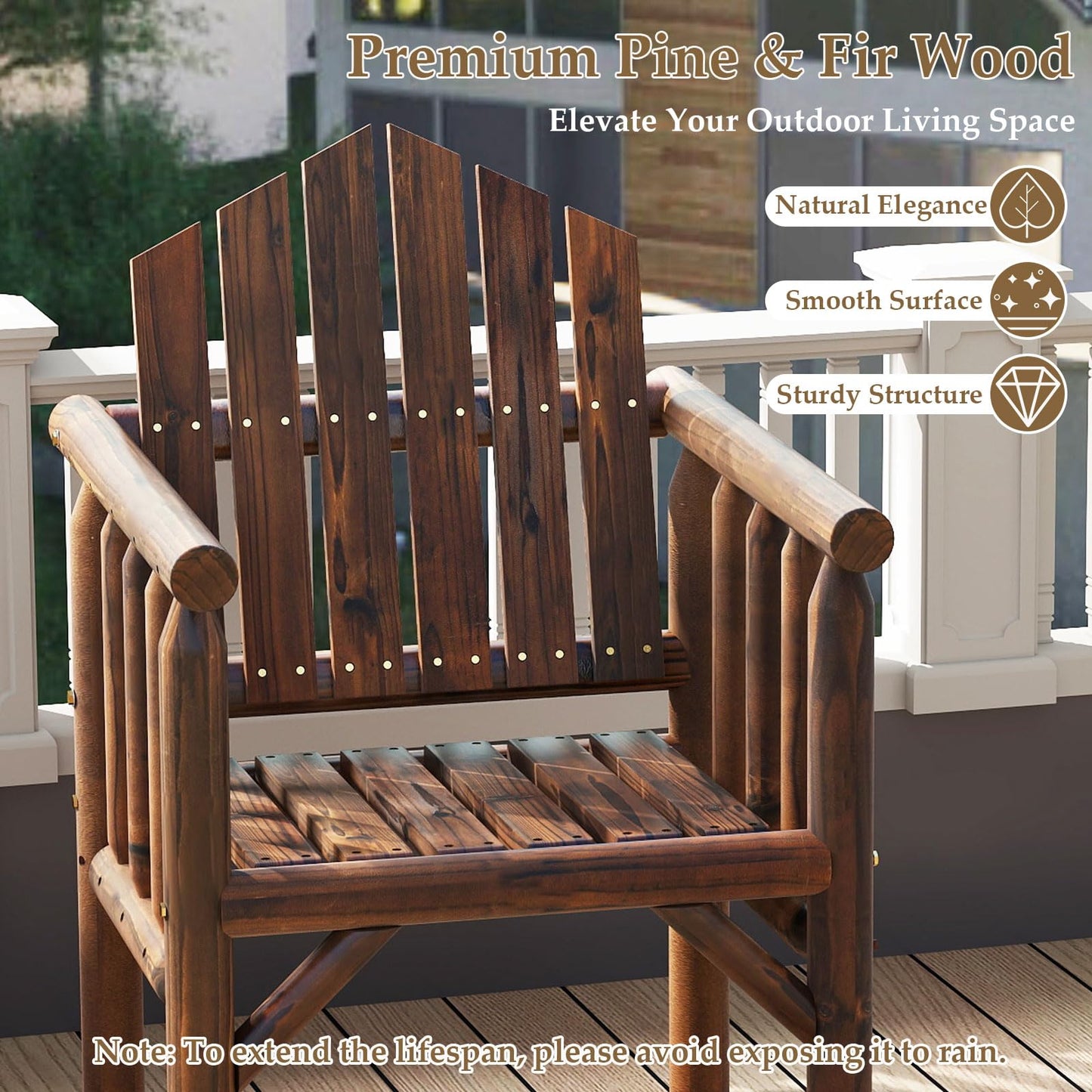 Garden Chair, Outdoor Dining Chairs with Armrests & Reclined High Backrest