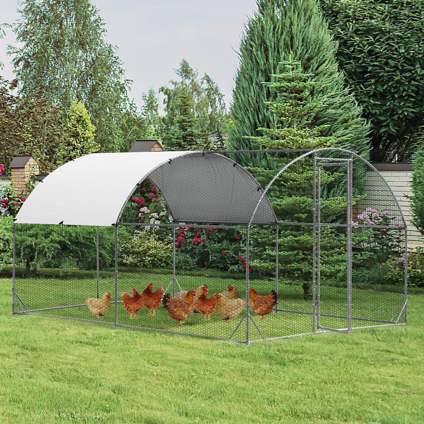 3.8 x 2.8 x 2m Galvanized Chicken Coop Hen House with Waterproof & Sun-protective Cover