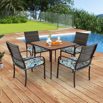 Square Garden Table with 4 Rattan Armchairs