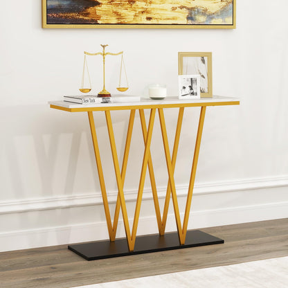 Modern Accent Extra Long Console Entry Table with Faux Marble Top