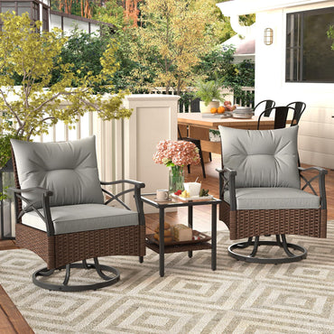 3 Piece Patio Swivel Rocker Set with 2-Tier Coffee Table