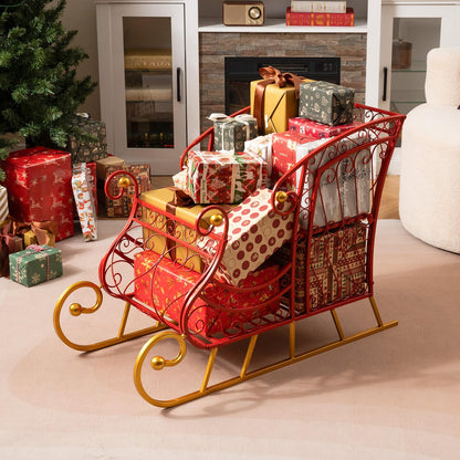 Metal Christmas Santa Sleigh Basket 2-Tier Xmas Santa’s Gift Storage Sleigh