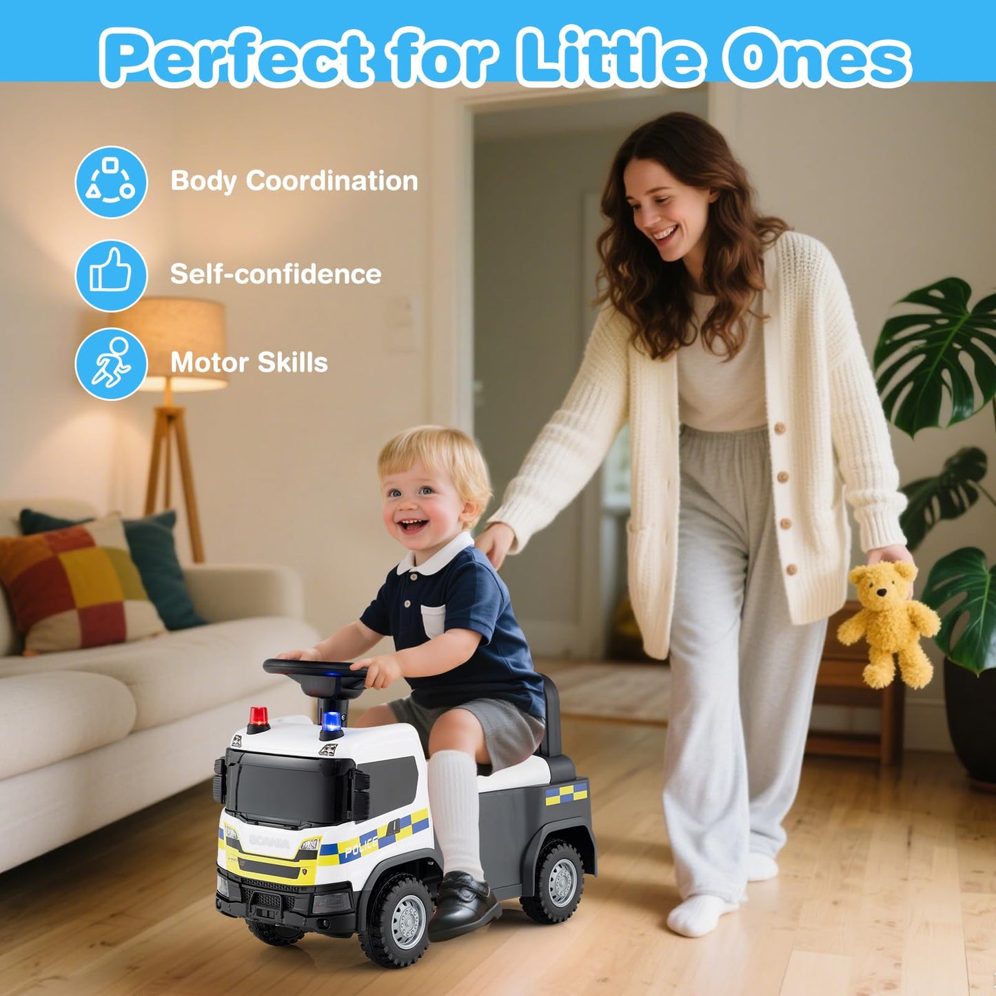 Kids Ride On Push Car with Lights and Under-seat Storage