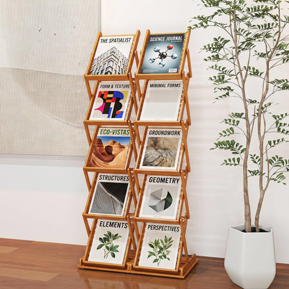 5 Tier Foldable Bamboo Magazine Rack with 2 Adjustable Positions