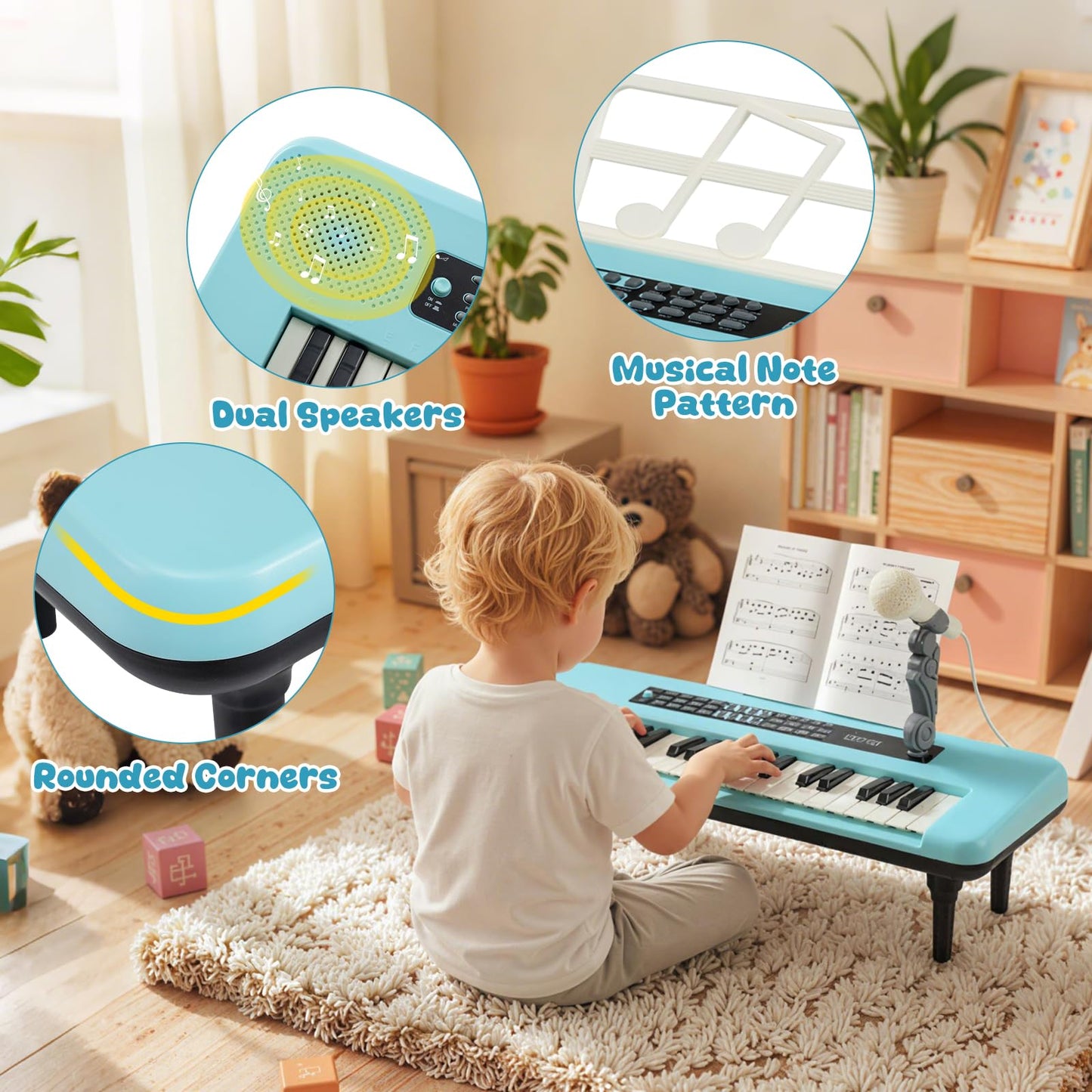 37 Keys Kids Portable Piano Keyboard with Microphone and Music Stand