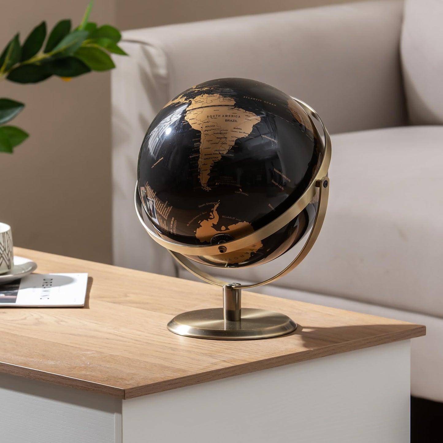 23CM Metallic Black World Globe with Metal Stand